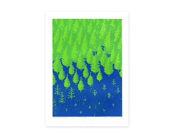 Kerstbomenkwekerij - original linocut print