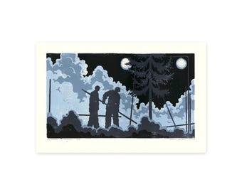 Nachtwerk (nightwork) - linocut print
