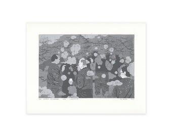 Het laatste rokershok - original linocut print