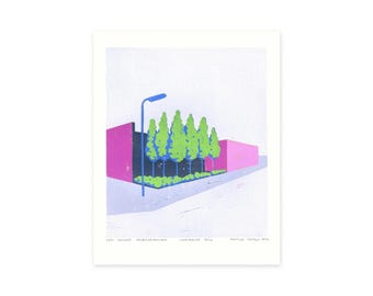 A green working environment - linocut print