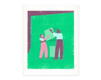 Green screen II - original linocut print