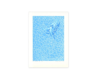 De zwemster - original linocut