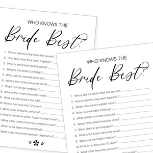 Hen Party Games Who Knows the Bride Best Cards Bridal Shower - Etsy UK