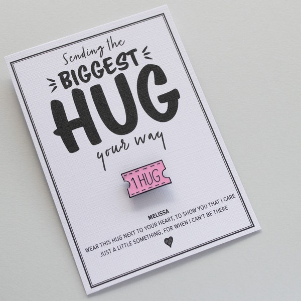 Pocket Hug Token, Personalised Enamel Pin Badge, Sending The Biggest Hug Your Way, Long Distance Friend, Cheer Up, Pick Me Up Card