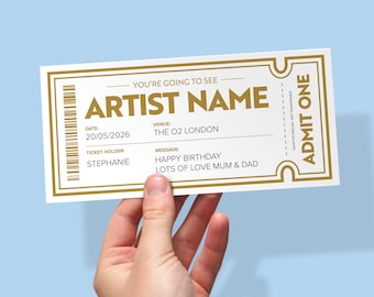 Personalised Fake Concert/Event Ticket Gift: Theatre Voucher Reveal, Show, Gig Ticket, Admission