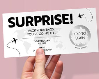 Holiday Scratch Card Reveal | Scratch Reveal Ticket | Personalised Surprise Trip Voucher for Birthday