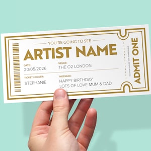 Personalised Concert Ticket Reveal | Custom Birthday Reveal Gift | Fake Event Ticket Gift for Music Theatre Lover