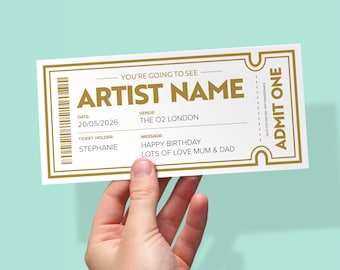 Personalised Concert Ticket Reveal | Custom Birthday Reveal Gift | Fake Event Ticket Gift for Music Theatre Lover