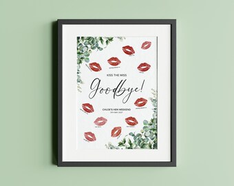 Kiss the Miss Goodbye Poster | Hen Party Game | Personalised Hen Do Keepsake | Fun Activity for Bridal Shower