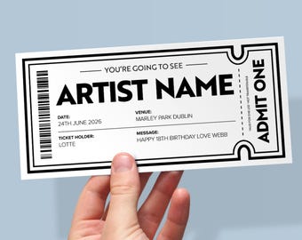 Personalised Concert Ticket Reveal, Custom Event Ticket Gift