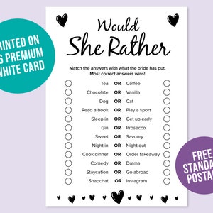 Hen Party Game, Would She Rather, Bridal Shower Games, Bride to be Hen Night Games, Wedding Drinking Game, Bachelorette Party, HPG002