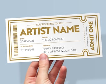 Personalised Fake Concert/Event Ticket Gift: Theatre Voucher Reveal, Show, Gig Ticket, Admission