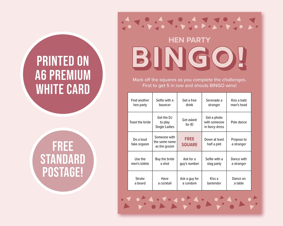 Hen Party Games, Hen Party Bingo Game, Hen Do Game, Rose Gold, Hen Do ...