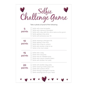 Hen Party Games, Selfie Photo Challenge Cards, Bachelorette Hen Weekend ...