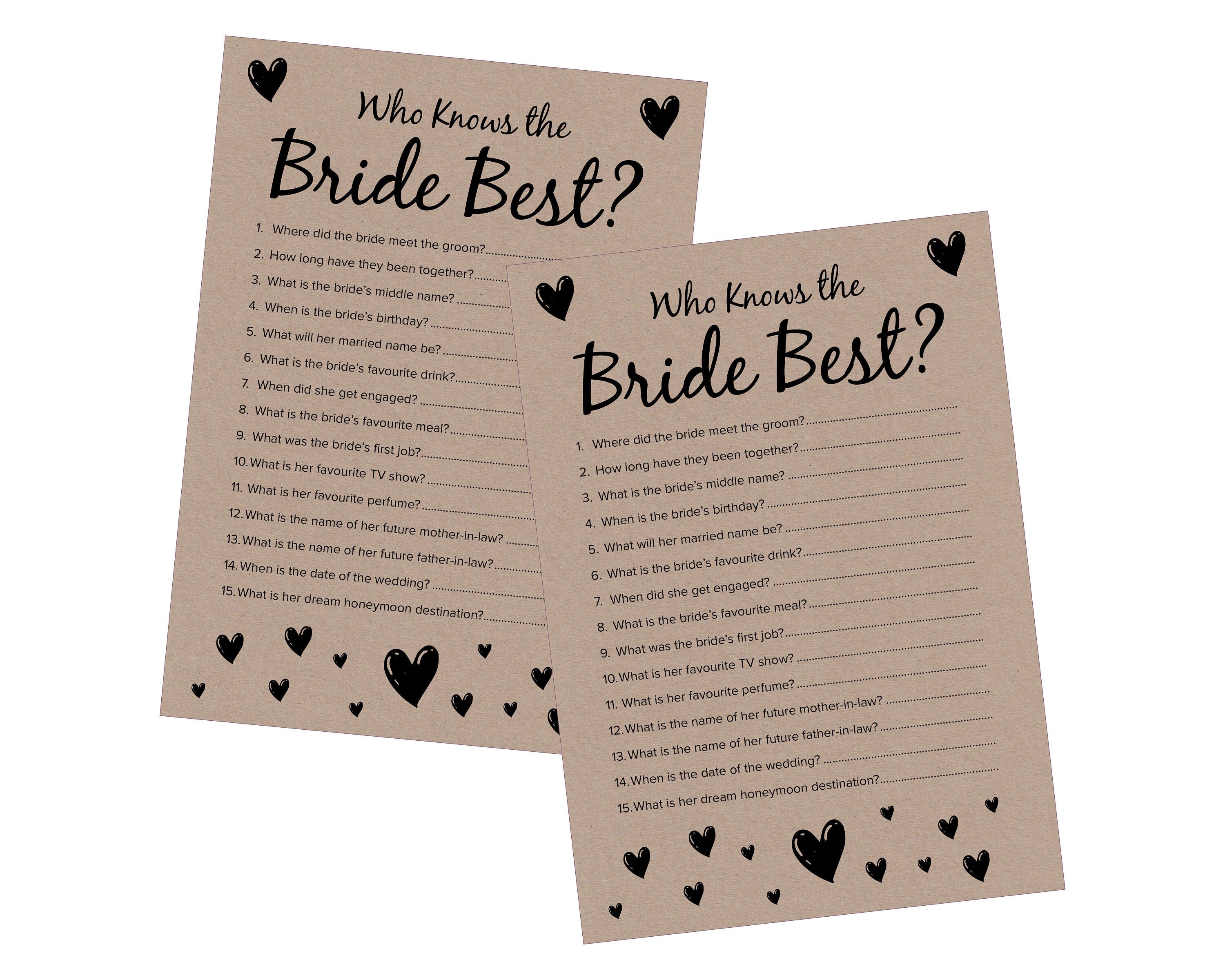 Who Knows the Bride best Cards, Hen Party Games, Bachelorette Party Keepsake Gift, Hen Party Accessories | Kraft Card