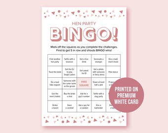 Hen Party Bingo Game: A6 Bridal Shower Fun