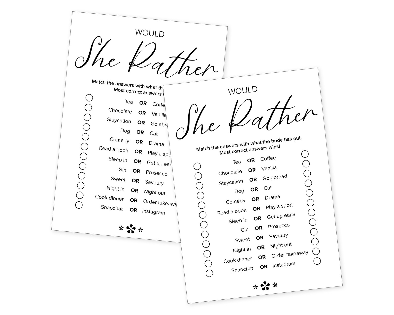 Hen Party Game Would She Rather Bridal Shower Games Bride Etsy UK