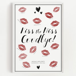 Kiss the Miss Goodbye Hen Party Guestbook Print: Personalized Keepsake