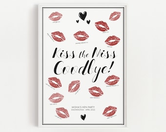 Kiss the Miss Goodbye Hen Party Guestbook Print: Personalized Keepsake