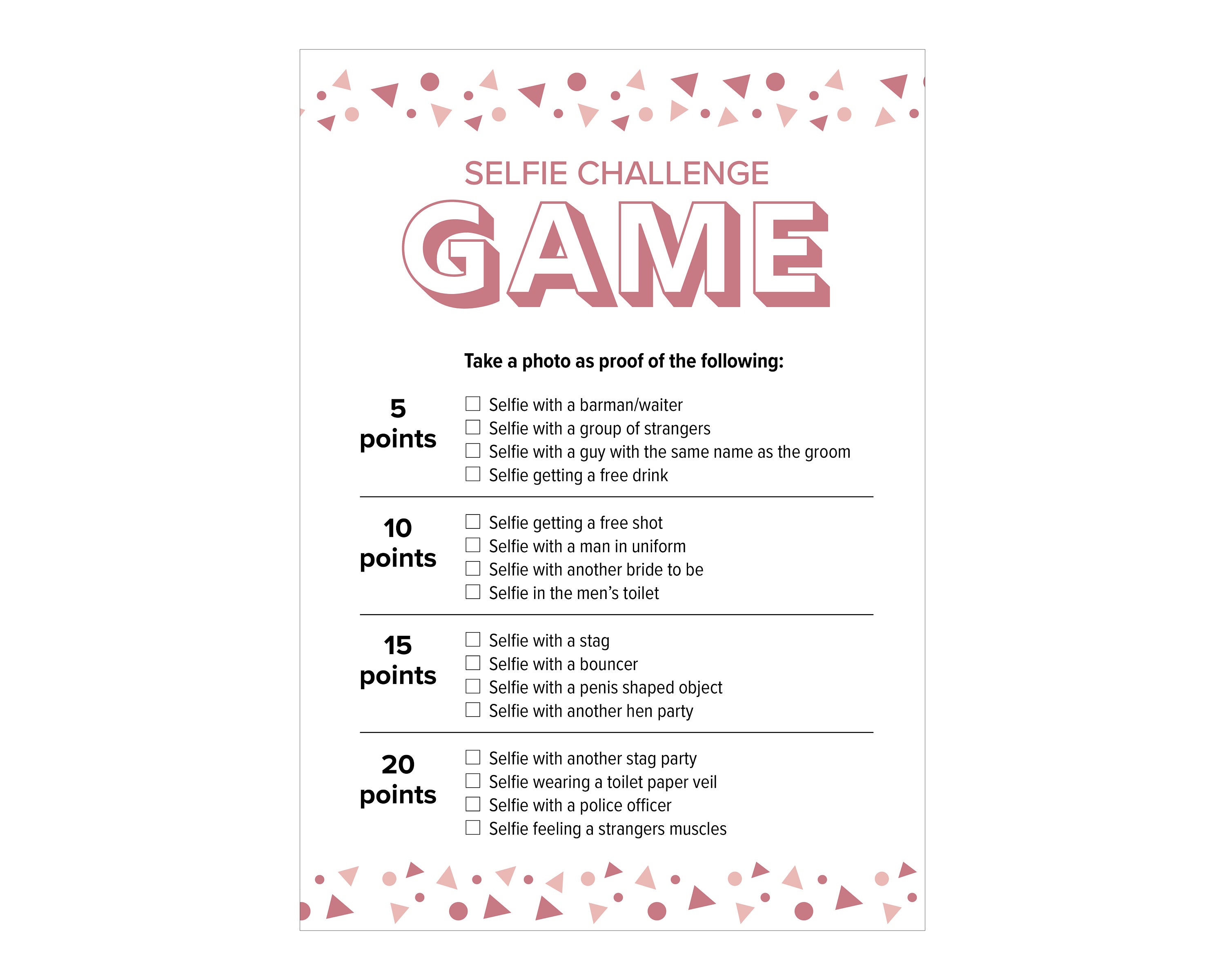Hen Party Games Selfie Challenge Hen Party Selfie Challenge - Etsy UK