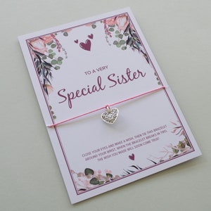 Schwester Armband, Besondere Schwester Geschenke, Wunsch Armband, Tibetisches Herz Armband, Schwester Geschenk, Kleine Schwester Armband, Große Schwester Armband