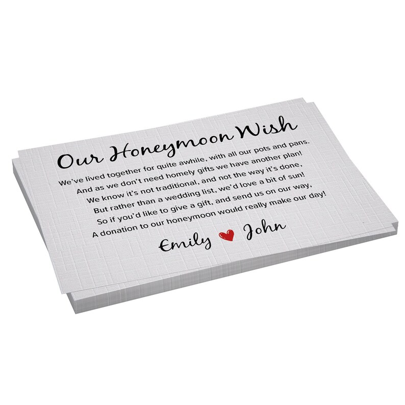 50 Personalised Wedding Money Poem/Honeymoon Wish Poems Card/Gift Poems Gold (MP14-50 - View #14