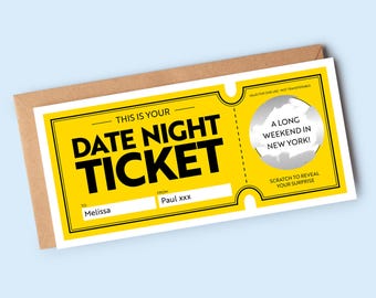 Personalised Date Night Gift Voucher, Birthday, Anniversary or Special Occasion, Scratch Card Ticket