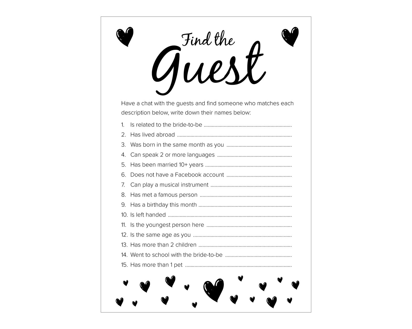 Hen Party Games Find the Guest Hen Do Games Hen Night Etsy
