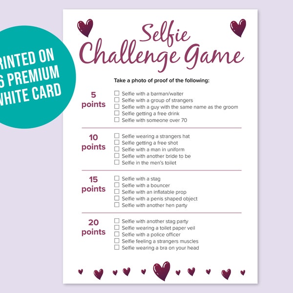 Hen Party Games, Selfie Photo Challenge Cards, Bachelorette Hen Weekend Game, Bridal Shower Games, Funny Rude Dirty Game HPG001