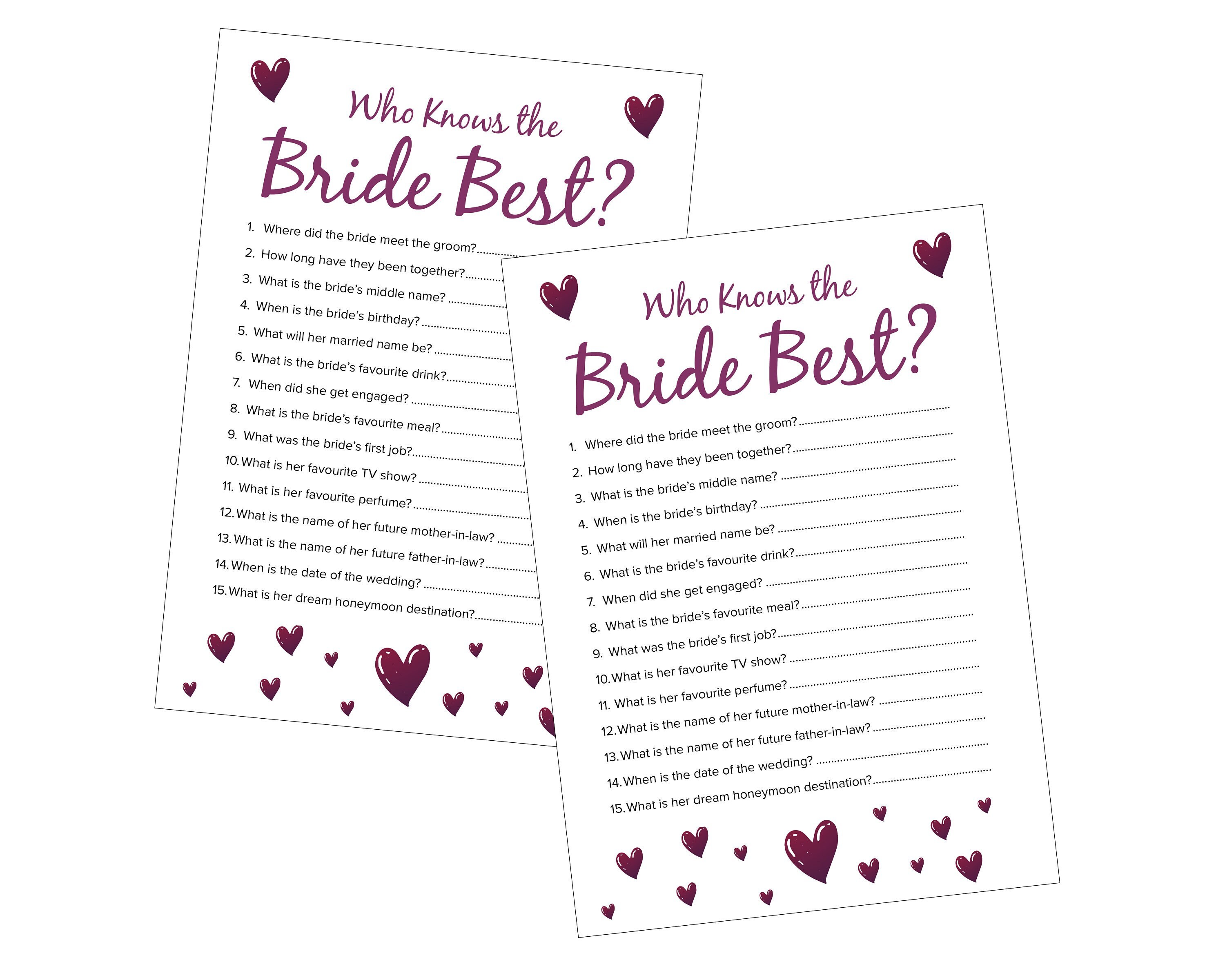 Hen Party Games | Who Knows Bride Best Game Cards | Hen Party Favours ...