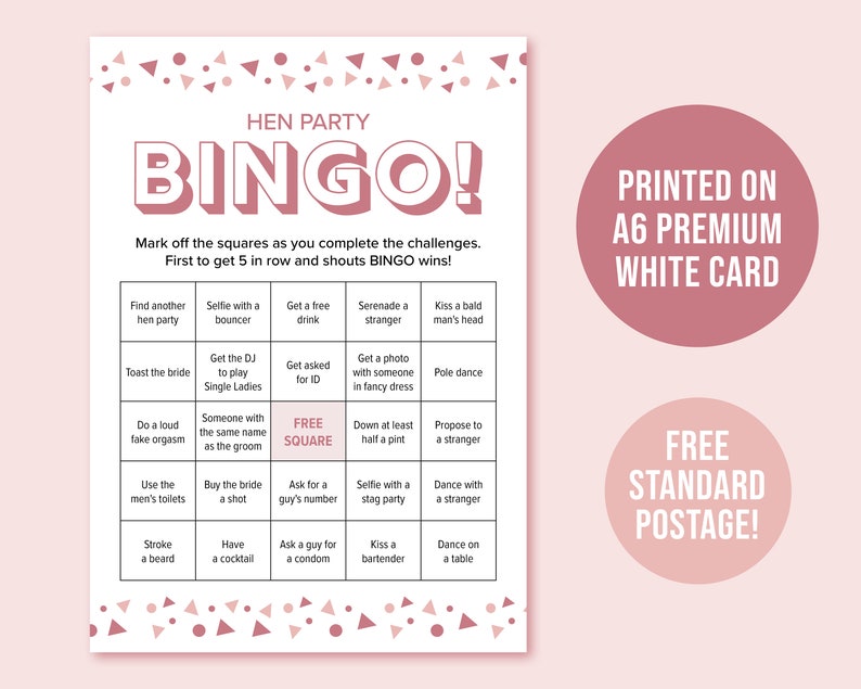 Hen Party Games Hen Party Bingo Game Hen Do Game Hen Do - Etsy