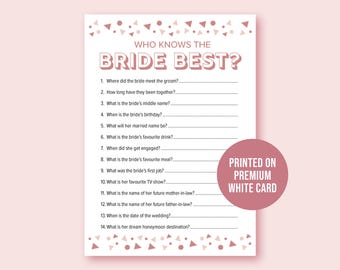 Hen Party Games, Who Knows the Bride Best, Hen Do Games, Bridal Shower Games, Hen Party Favours, Bachelorette Party, Party Bags HPG007