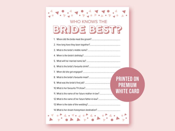 Hen Party Games, Who Knows the Bride Best, Hen Do Games, Bridal Shower Games, Hen Party Favours, Bachelorette Party, Party Bags HPG007