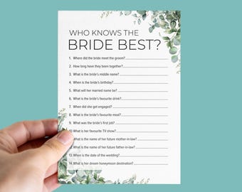 Who Knows the Bride Best, Hen Party Game Cards, Funny Hen Party Game, Bridal Shower Quiz, Girls Night Activity, Bride to Be Keepsake