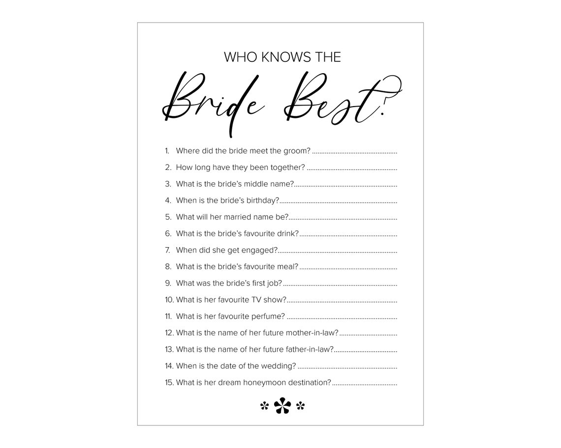 Hen Party Games Who Knows the Bride Best Cards Bridal Shower Etsy UK