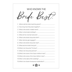 Hen Party Games Who Knows the Bride Best Cards Bridal Shower - Etsy UK