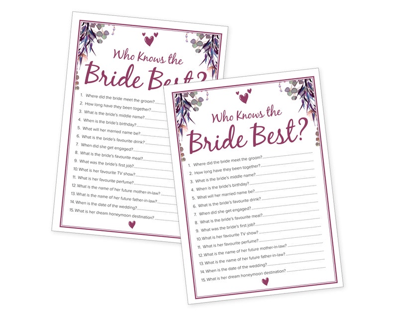 Hen Party Games | Who Knows Bride Best Game Cards | Floral Hen Party ...