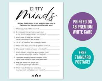 Dirty Minds Game: Hen Party Riddles, Bachelorette Fun (A6 Card)