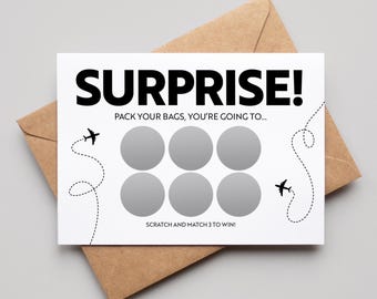 Personalised Surprise Trip Scratch Card, Custom Holiday Reveal Gift for Boyfriend, Christmas Present