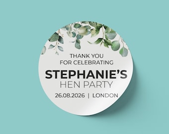 Custom Hen Party Favour Labels | Personalised Stickers | Modern Eucalyptus Party Accessories For Hen Do