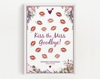 Kiss the Miss Goodbye Hen Party Guestbook Print: Bachelorette Keepsake