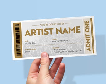 Custom Ticket Gift | Concert Ticket Reveal | Personalised Event Gig Ticket | Surprise Gift For Him or Her