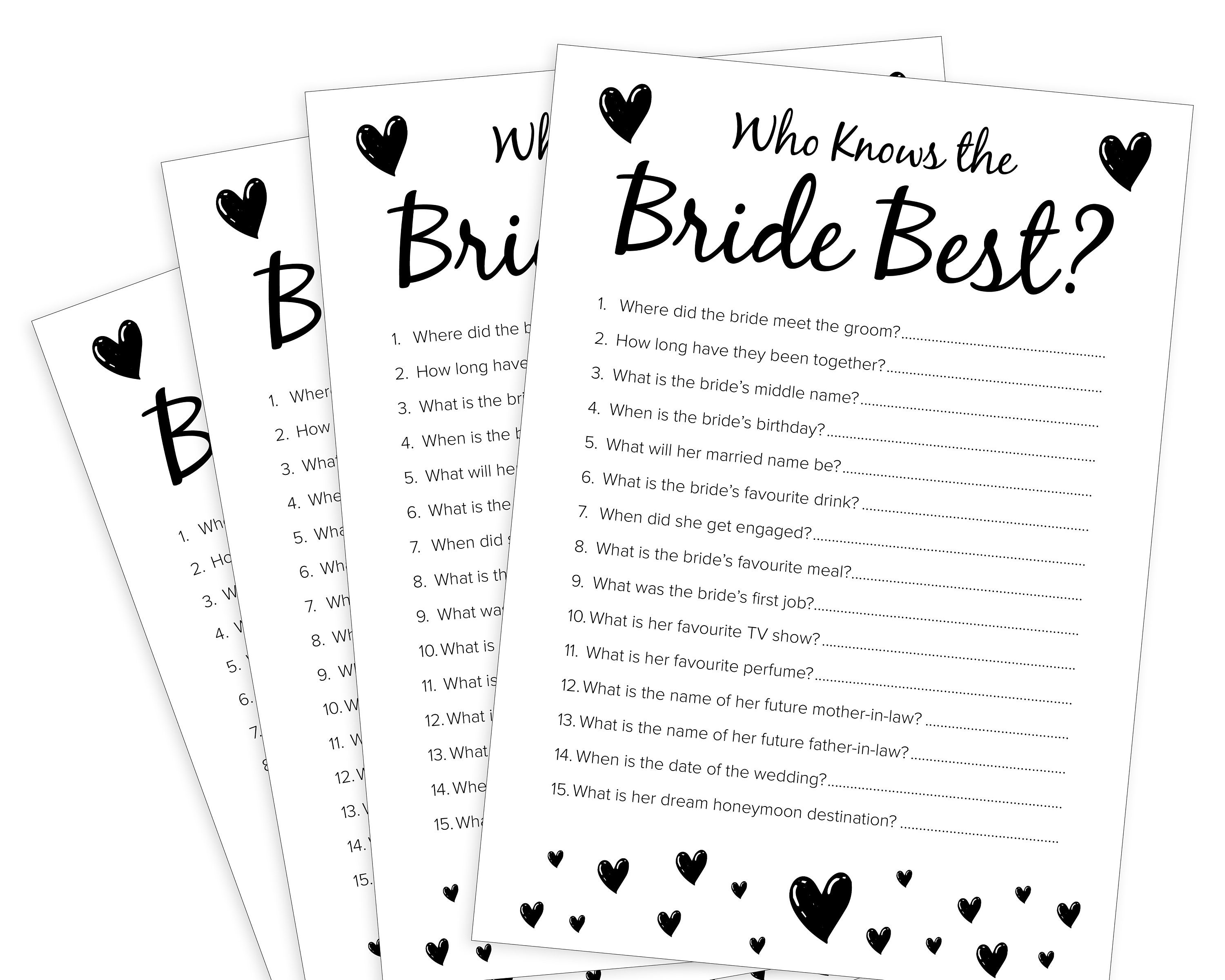 Hen Party Games Who Knows the Bride Best Hen Night Games Etsy UK