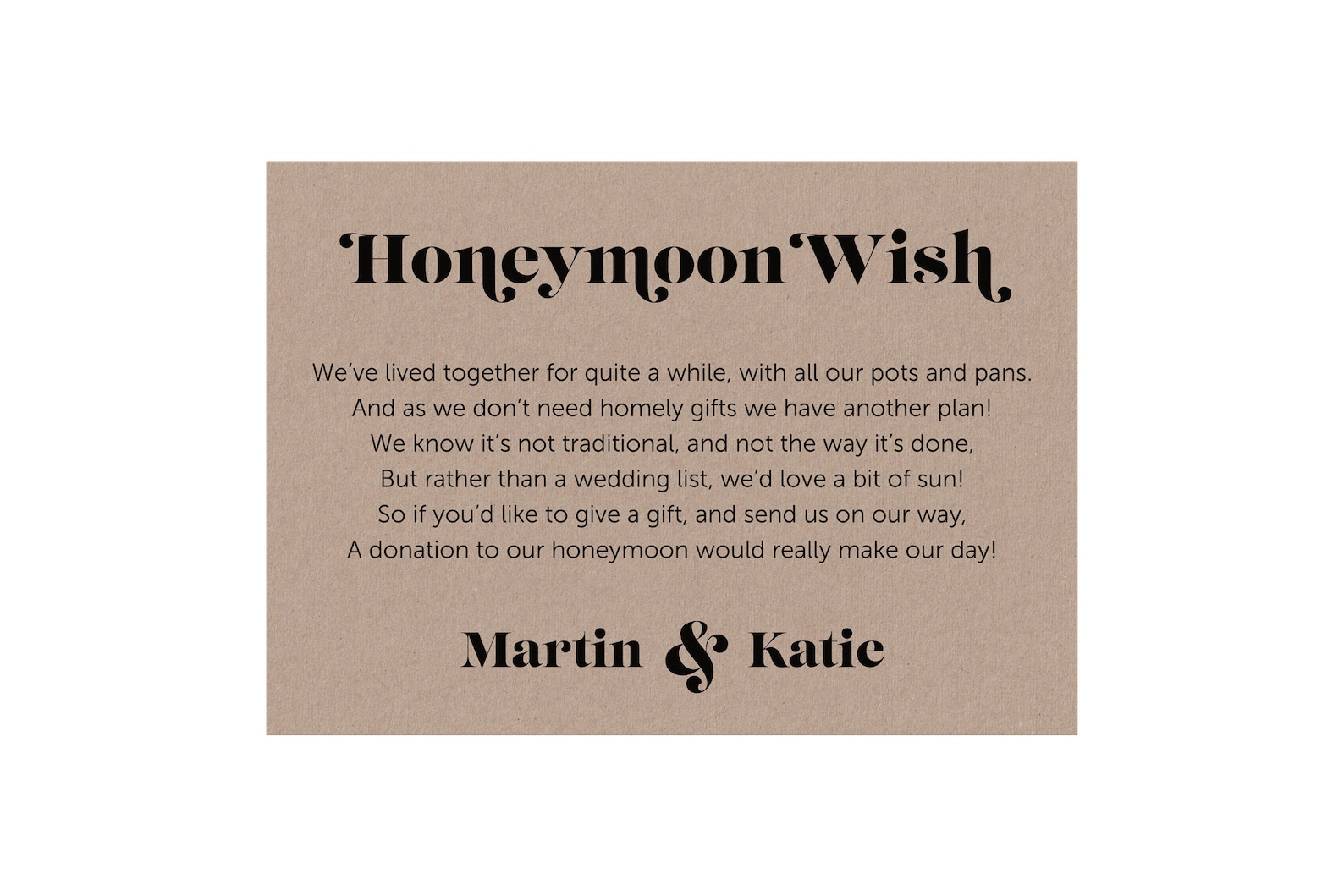 10 X Personalised Wedding Money Wish Poem / Gift Poem Cards / Honeymoon Wish Poems Card