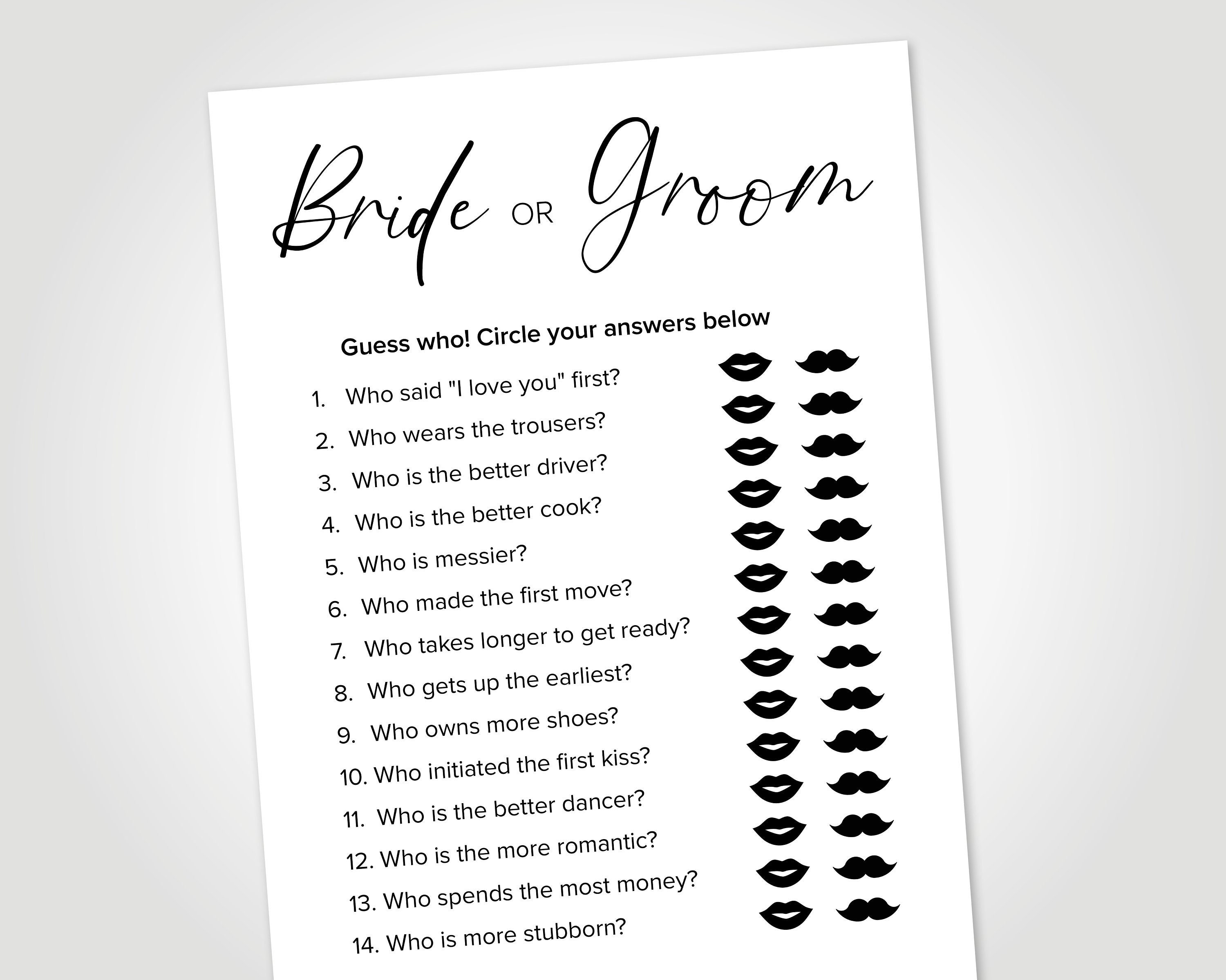 Hen Party Game Bride or Groom Mr and Mrs Game Bridal Shower Etsy UK