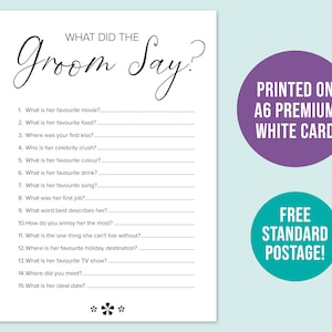 What Did the Groom Say Game: Hen Party Bridal Shower (A6 Card)