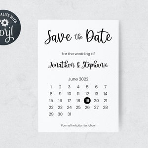 Calendrier Enregistrer la date Invitation, Mariage imprimable Enregistrer notre modèle de date, Police de cœur modifiable Enregistrer la date, Téléchargement instantané DIY