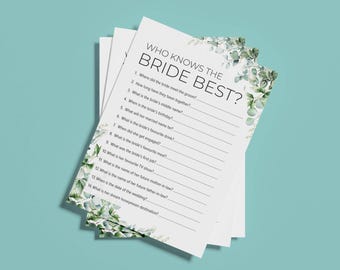 Hen Party Games - Who Knows the Bride Best - Bridal Shower Activities - Bachelorette Party