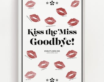 Personalized Kiss the Miss Goodbye Print: Hen Party Keepsake