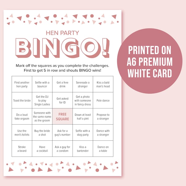 Hen Party Games, Hen Party Bingo Game, Hen Do Game, Hen Do Bingo, Bridal Shower Games, Bride Bingo, Bride to Be HPG007